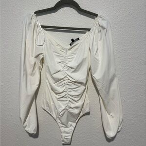 Lulu's Cream Ruched Bodysuit